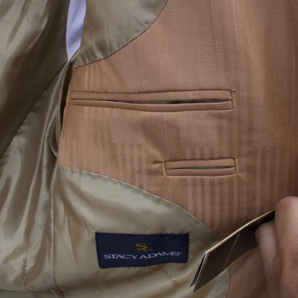 Stacy AdamsMens 40R W33 Blazer Jacket Tan Brown Pinstripe Two Button Business